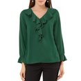 thumbnail image 1 of INSPIRE CHIC Blouse à Volants pour Femme, Élégante, Col en V, Manches Longues, Haut Habillé pour le Travail, m Vert, 1 of 8