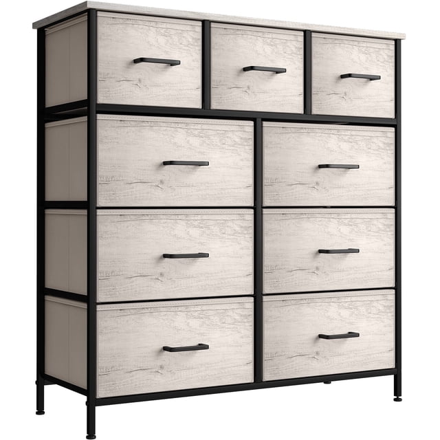 Sorbus Commode en Tissu à 9 Tiroirs pour Chambre - Haute Commode de Rangement pour Vêtements, Garde-Robe Autoportante Portable avec Tiroirs en Faux Bois, Ranger Vêtements, Désordre, Linge