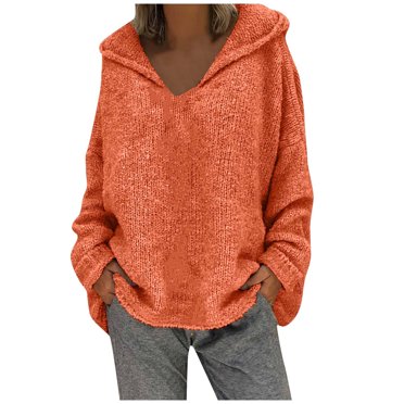 pxiakgy Manches Longues Taille Hauts Unis Couleur Capuche Grand Chandail Mode Femmes Chandail Ample orange P