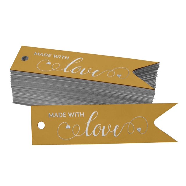 Inkdotpot Pack Of 100 Made With Love Text Favor Paper Tags Craft Real Silver Foil Hang Tags