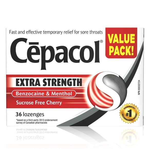 Cépacol EXTRA-FORT sans saccharose à la cerise, paquet économique, pastilles contre le mal de gorge