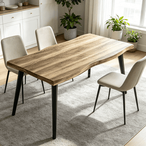 Homy Casa Lancelot 63" Dining Table, Walnut Wood-Look Kitchen Table for 6 with Black Metal Legs