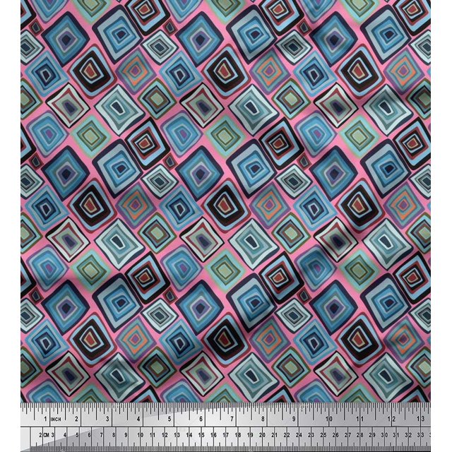 Soimoi Cotton Poplin Fabric Square Geometric Print Sewing Fabric Yard 42 Inch Wide