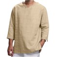 thumbnail image 1 of Leutsin Men's Long-sleeved V-neck Cotton And Linen Loose Shirt Pure Color Multi-size, 1 of 8