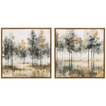 Set of two Tree Landscapes Framed Canvas 14x14 - FRENCH