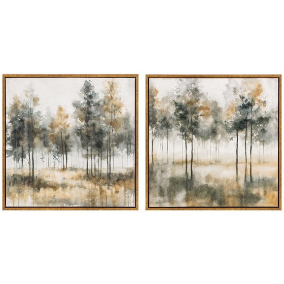 Set of two Tree Landscapes Framed Canvas 14x14 - FRENCH