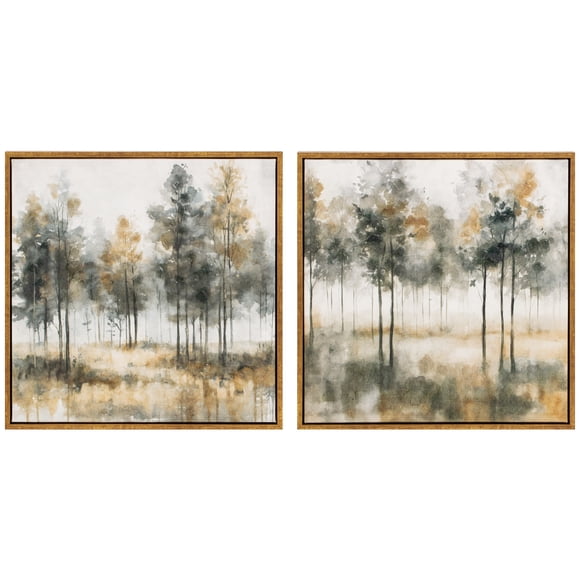 Set of two Tree Landscapes Framed Canvas 14x14