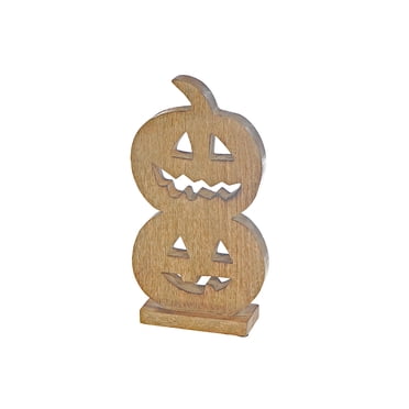 Wood Carved Double Jack-O-Lantern Décor