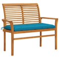 thumbnail image 1 of vidaXL Garden Bench with Light Blue Cushion 112 cm Solid Teak Wood, 1 of 5
