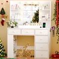thumbnail image 4 of Ktaxon Lighted Makeup Vanity with 6 Drawers, Get Ready with Me Vanity Table Set w/ Charging Station, Side Rack, White, 4 of 9