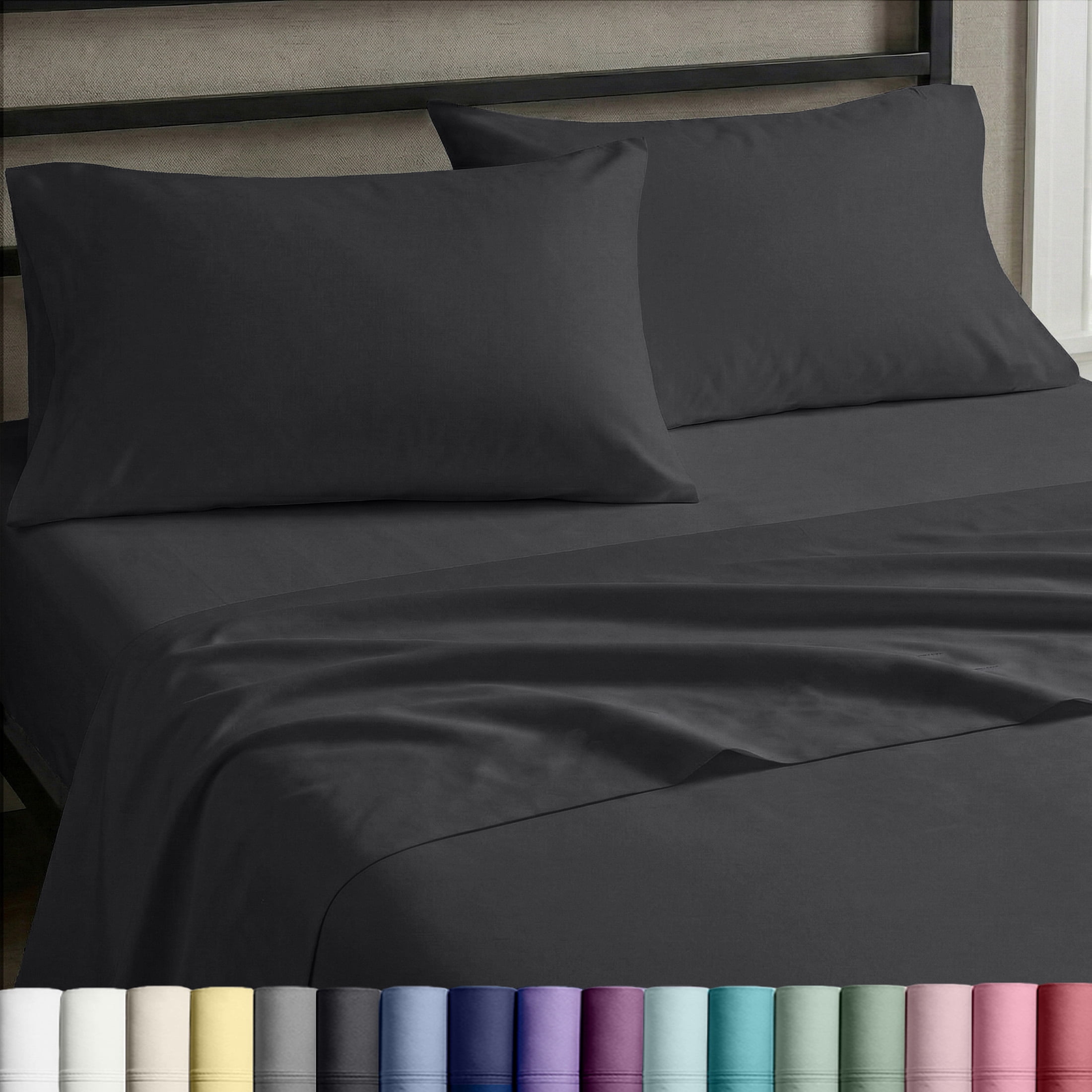 California Design Den Double Sheet Set - 100% Cotton Sateen, Soft & Breathable - Dark Grey (Black Tone)