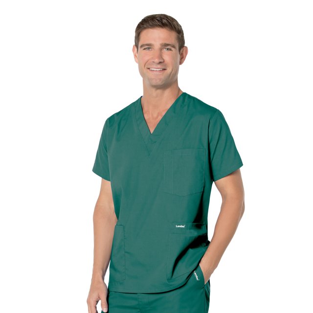 Landau Essentials 5 Pocket Scrub Top for Men's: Classic Relaxed Fit, V-Neck Durable Medical 7489