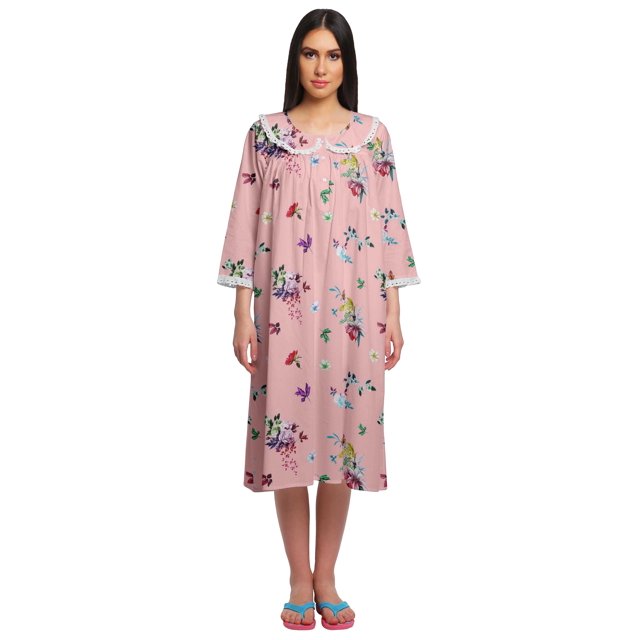 Moomaya Robe de Nuit d'Allaitement en Coton à Col Rond Imprimée pour Femmes