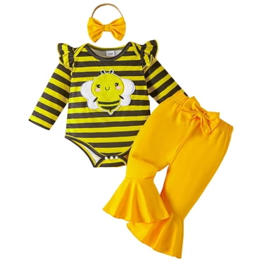 yocbz Toddler Girl Clothes Baby Outfits Long Sleeve Toddler Girl Clothes Long Sleeves Ruffle Print Top+Floral Pants+Headband 3Pcs Fall/Winter Outfits Set Yellow,9-12 Months