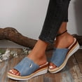 thumbnail image 4 of Wedge Sandals for Women Platform Slipper High Heel Peep Toe Canvas Summer Slide Sandals Light Blue, 4 of 6