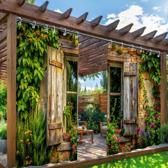 Rideaux d'Extérieur Imperméables Rideaux de Cour Rideaux Plantes Vertes et Fleurs Ensemble de 2 Pcs 5,9 Po