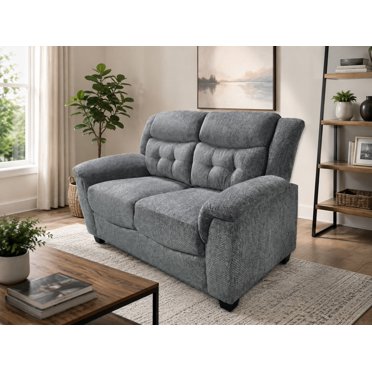 K-Living Chenille Fabric Loveseat in Dark Grey for Living Room
