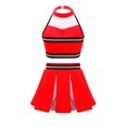 thumbnail image 4 of Xnihocha Girls Classic Cheerleading Team Uniform Mesh Splice Crop Top with Pleated Boxer Skirts Rooter Stage Suit Red 16, 4 of 5