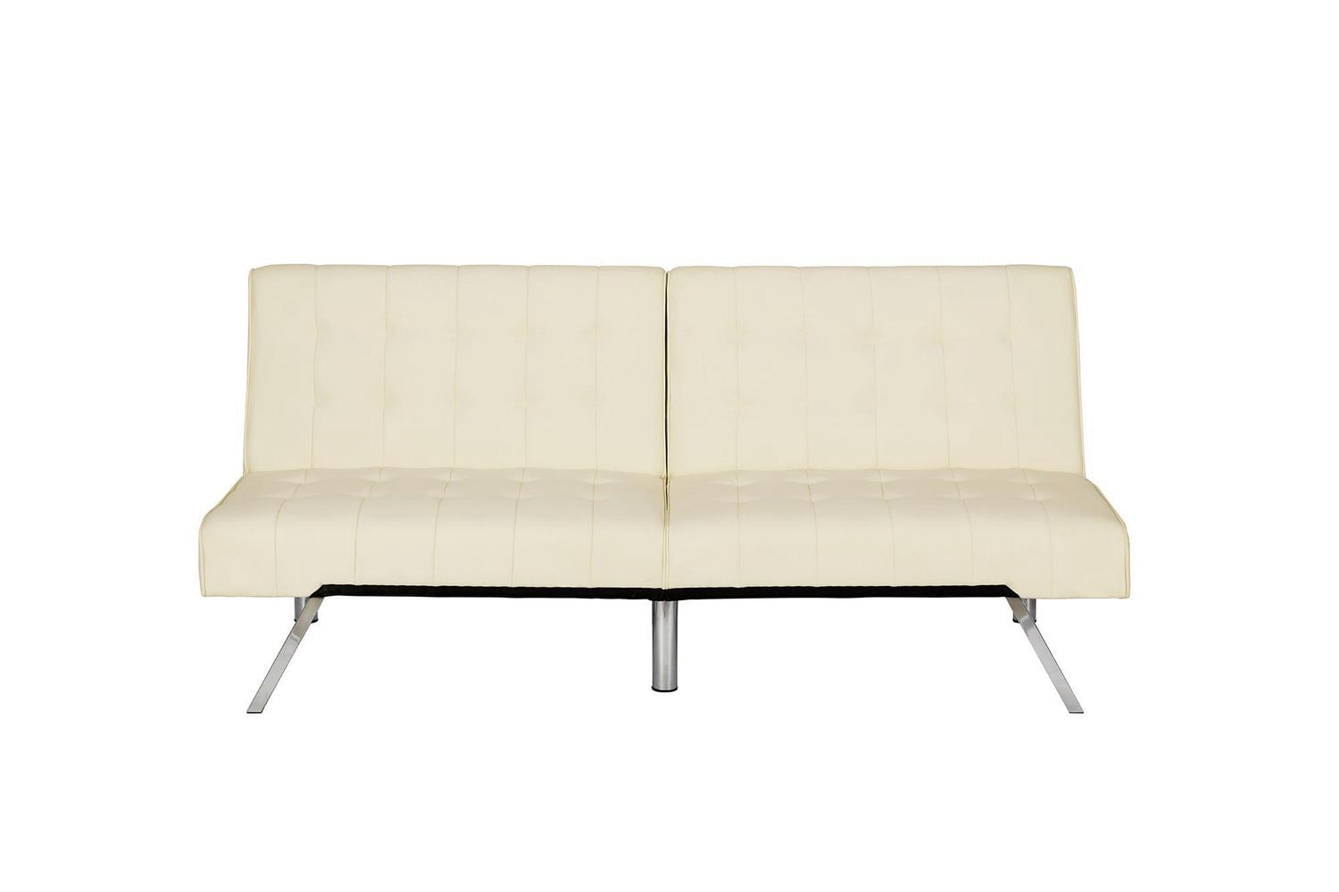 Canapé futon convertible capitonné Evie de DHP, simili cuir vanille