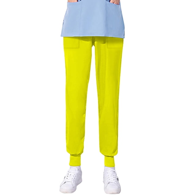 TIMIFIS Scrub for Women Solid Color Four Season Loose Bunched Feet Nurse Work Pants Scrub Pants - Spring/Summer