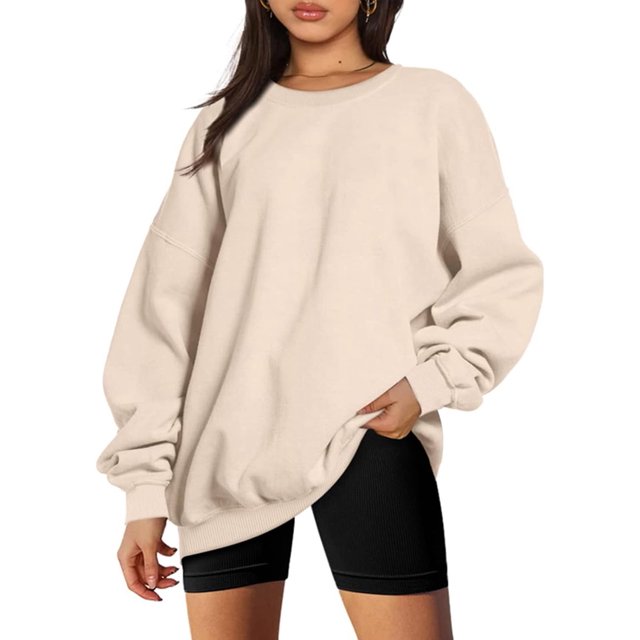 ORUYROP Chandails en Molleton Surdimensionnés pour Femmes Manches Longues Col Rond Chandail Décontracté Ample Couleur Unie Polaire Tops Pulls