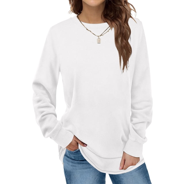 zanvin Hauts d'Automne, Mode Femme Automne Hiver Uni à Col Rond, Chandail à Manches Longues, Cadeau pour Elle
