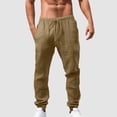 thumbnail image 3 of Men's Loose Plus Cotton Linen Summer Breathable Casual Cropped Pants Solid Drawstring Sweatpants Joggers, 3 of 5