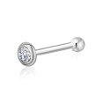 thumbnail image 1 of 14k White Gold Nose Ring with Simulated Diamond Bezel Set Micro Stud Piercing Body, 1 of 6