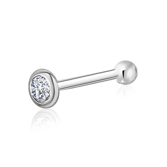 Bague de Nez en Or Blanc 14k avec Diamant Simulé Serti Clos Micro Clou Perçage Corps