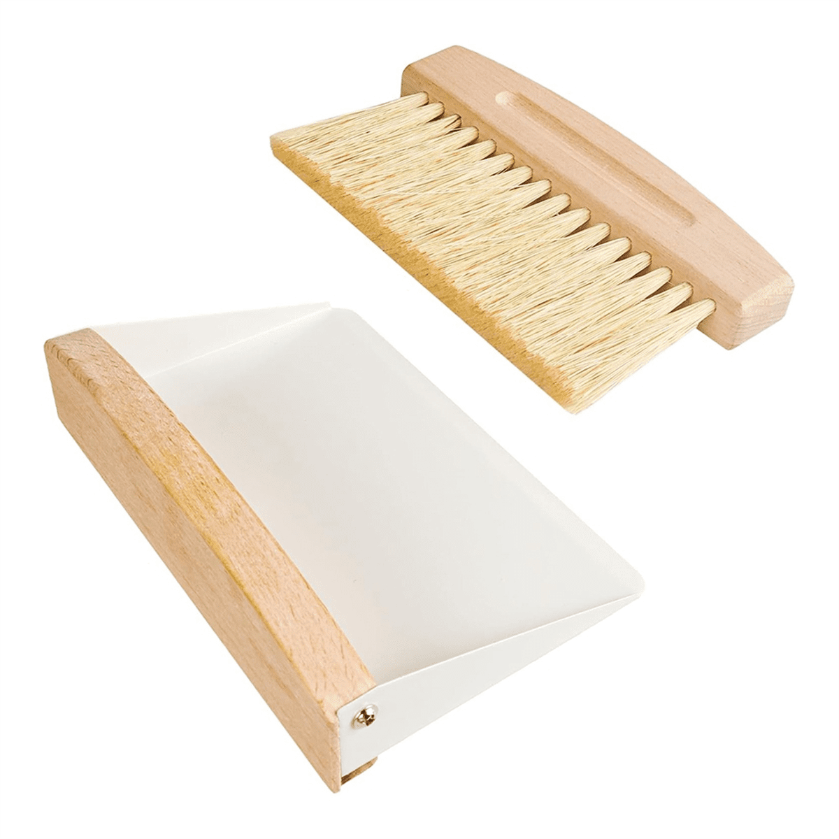Small Dust Pan and Brush Set, Mini Hand Broom and Dustpan Set, Wooden Crumb Sweeper for Home Desktop, Sofa White