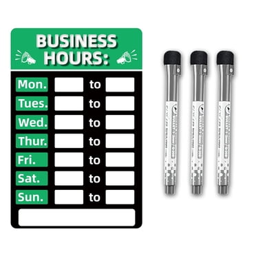 Enseigne Heures d'Affaires avec Stylo Effaçable 3x, Modifiable pour Tout Magasin Ou Bureau