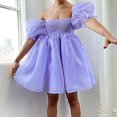 thumbnail image 3 of Women Off Shoulder Puff Sleeve Mini Dress Tulle Princess Dress Ruffle Mesh Evening Party Prom Dress, 3 of 6