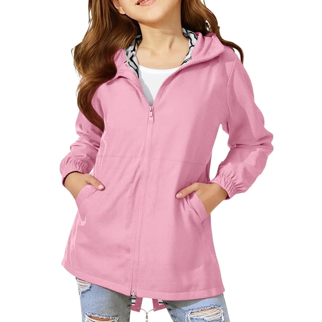 XXWXYD Manteau de Pluie Imperméable Léger pour Adolescentes à Fermeture Éclair, Coupe-Vent à Capuche, Poches Extérieures, Imperméable de Randonnée et de Camping