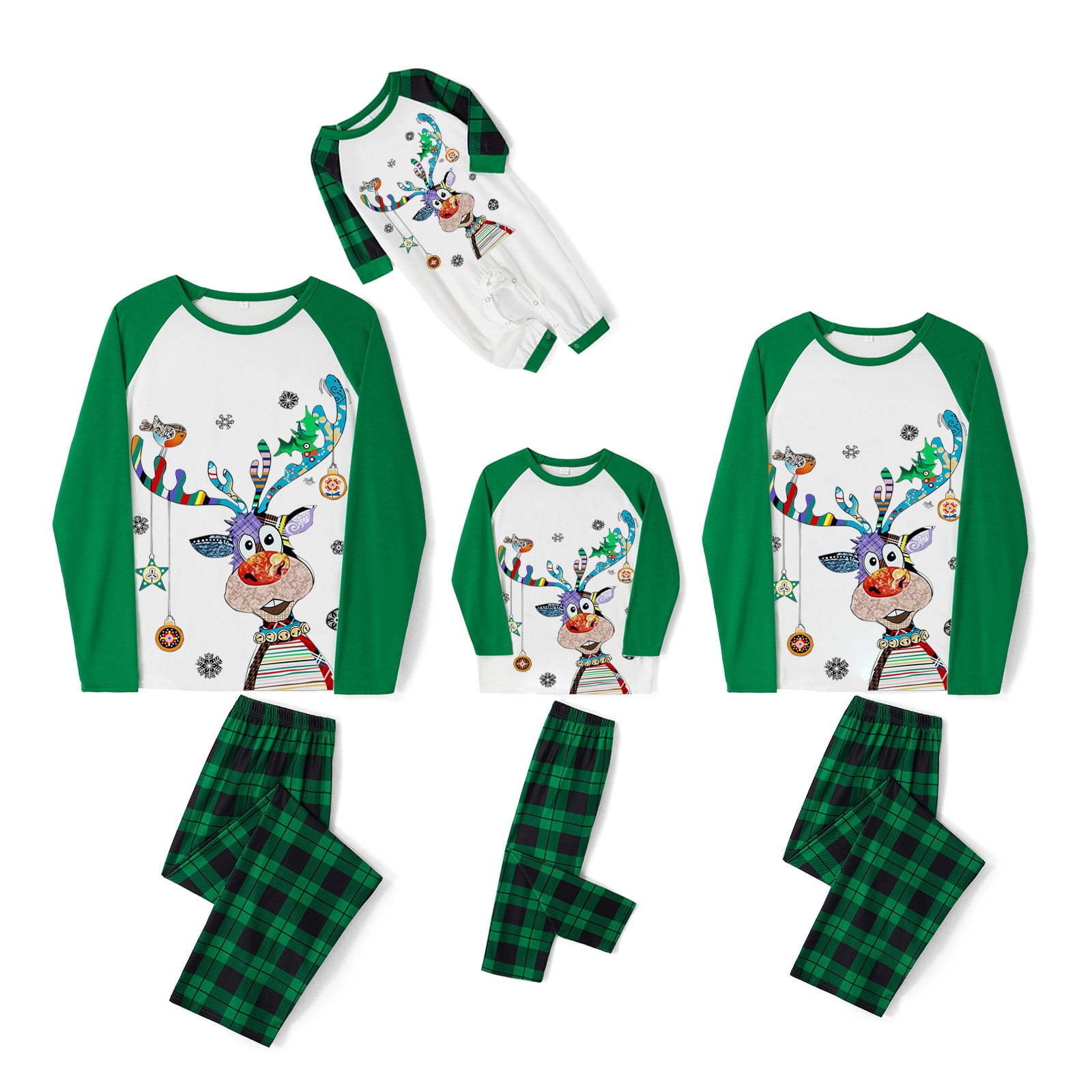 Pyjamas de Noël pour Hommes Blouse Imprimée Col Rond Hauts+pantalons Ensemble de Pyjamas Assortis pour la Famille Pyjamas de Noël en Liquidation