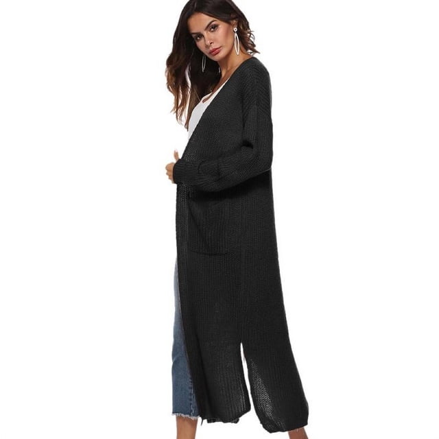 Women‘s Lightweight Long Sleeve Cardigan Sweaters Irregular Split Open Front Thin Knit Sweater with Pockets