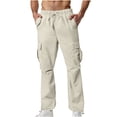thumbnail image 1 of Beige for Man Summer Fall Cargo Track Gym Brunch Running Ruched Ripped Paperbag Straight Leg Elastic Waist Distressed Basic Long Leg Pants Man 2025 Clothes Trendy Y2K M, 1 of 9