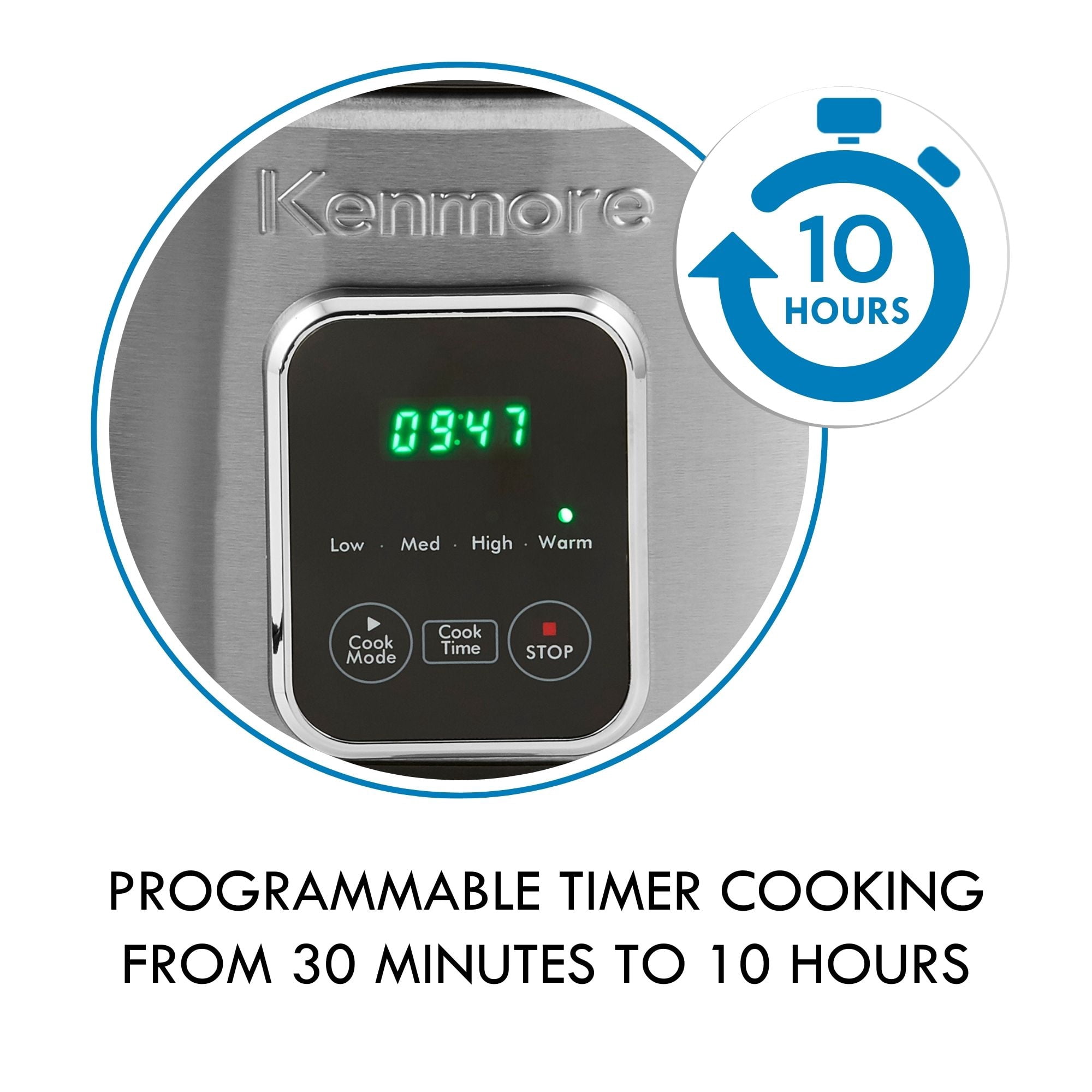 Kenmore 7-Qt Programmable Slow Cooker with Dipper (6.6L), Black & Silver, Easy to Use for Family Meals