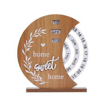 Rongfmy Wooden Perpetual Calendar Desk Ornament Creative Artwork Rotatable Desk Calendar Moon