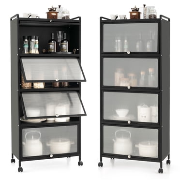 Patiojoy 5-Tier Microwave Stand Kitchen Baker's Rack with Wheels Rolling Storage Cabinet with Double Anti-toppling Device