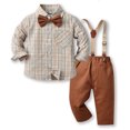 thumbnail image 2 of RXIRUCGD Ensemble Mode pour Enfants Chemise à Rayures Pantalon Ensemble 2 Pcs Manches Longues Col Rond Haut/chemise (Café, Taille: 70), 2 of 9