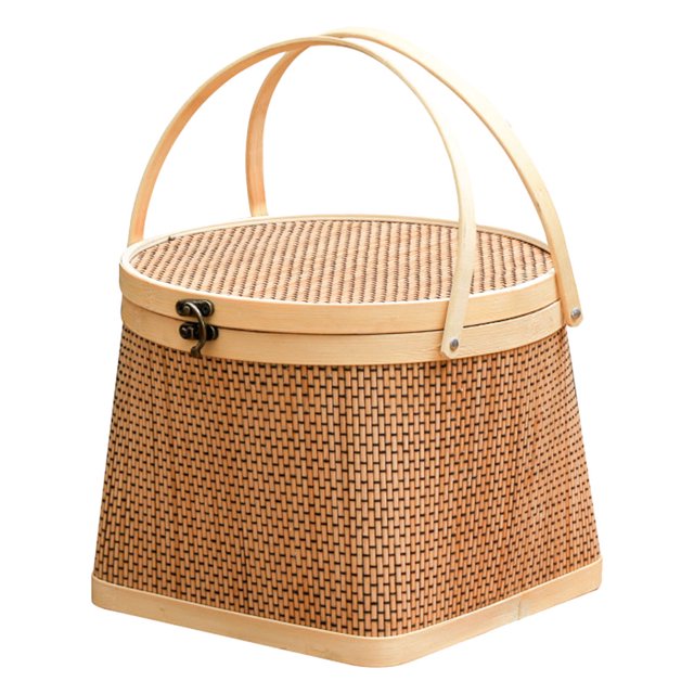 1Pc Household Handle Basket Bamboo Woven Storage Basket Storage Container