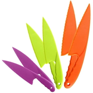 6Pcs Plastic Kitchen Knife Set, Nylon Kitchen Knives for Kids, Safe Colorful Plastic Cooking Knives for Baking, Fruit, Bread, Cake, Lettuce Knife