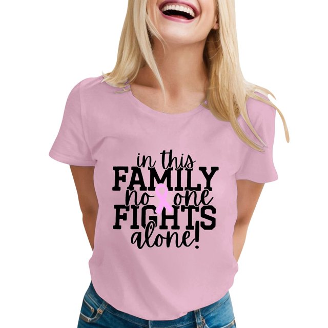 T-shirt à Manches Courtes pour Femmes, Décontracté et à la Mode, Col Rond, Imprimé de Lettres, Cancer du Sein, Haut 1