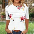 thumbnail image 2 of Pisexur Hauts pour Femmes, Hauts d'Été pour Femmes, Hauts de Sortie pour Femmes, Hauts pour Dames, Mode Féminine T-shirt à Manches 3/4 Froissé Col Rond Coupe Ample Manches Courtes Blanc, TG, 2 of 8