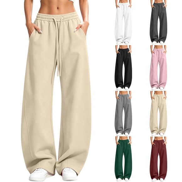 FAVIPT Baggy Sweatpants for Women Drawstring Elastic High Waisted Casual Pants Barrel Wide Leg Athletic Trousers with Pockets Black,S