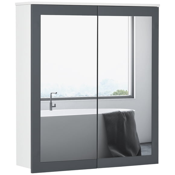 Kleankin Bathroom Cabinet Wall Mounted Mirror Cabinet with 2 Doors, White