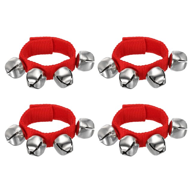Unique Bargains 4 Pcs Clochettes de Poignet, Clochettes à Grelots Clochettes de Cheville Instruments de Percussion Rythme Musical 4 Clochettes Argentées pour Noël, Rouge