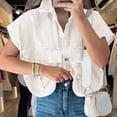 thumbnail image 3 of Timegard Womens Button down Shirt Collared Sleeveless Cropped Streetwear Jean Denim Tops with Pockets, 3 of 8