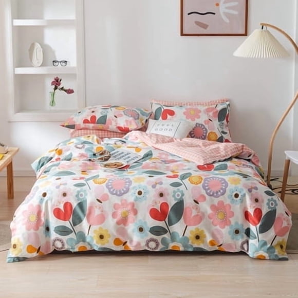 Floral Duvet Cover Twin, 100% Cotton 3 pcs Twin Flower Bedding Set for Girls, Reversible Comforter Cover Ultra Soft Garden Fresh Botanical Duvet Cover, with Zipper Closur