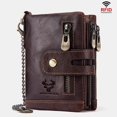 thumbnail image 1 of Portefeuille pour Hommes en Cuir Véritable RFID Anti-Numérisation Anti-Vol à Fermeture Éclair avec Chaîne - Brun, 1 of 6